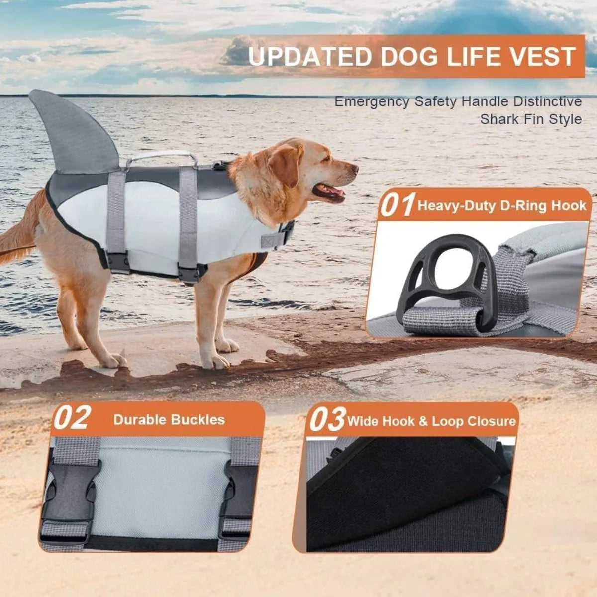 Dogs Life Jacket Adjustable High Buoyancy Pets Swim Vest with Rescue Handle Preserver Flotation Vest for Small Medium Large Dogs