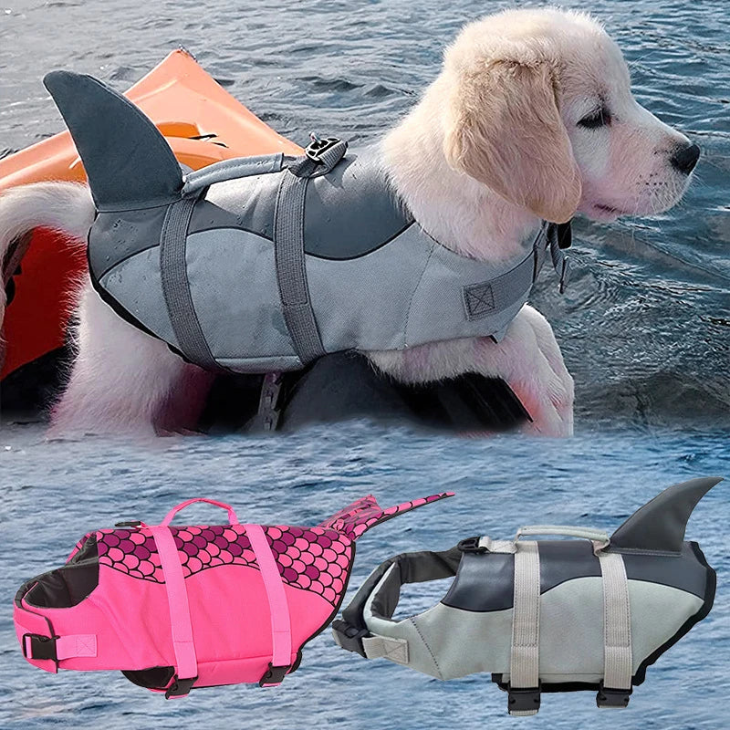 Lifevest for Dogs Super Buoyancy Mermaid Shark Dog Life Jacket for Small Large Dogs Reflective Safe Puppy Swimsuit with Handle