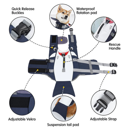 Summer Shark Pet Life Jacket Buoyancy Dog Swimsuit Vest  Swimming Clothes Pet Coat Supplies