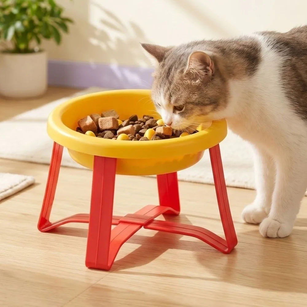 Plastic Slow-Feeding Bowl With Stand Bite-resistant Cat Bowl Large Diameter High Feet Elevated Cat Bowl Outdoor Use
