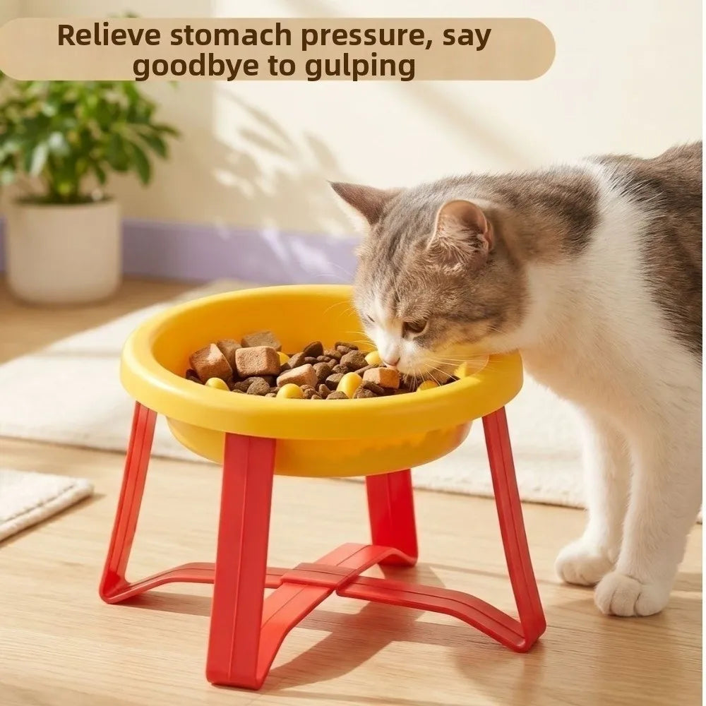 Plastic Slow-Feeding Bowl With Stand Bite-resistant Cat Bowl Large Diameter High Feet Elevated Cat Bowl Outdoor Use