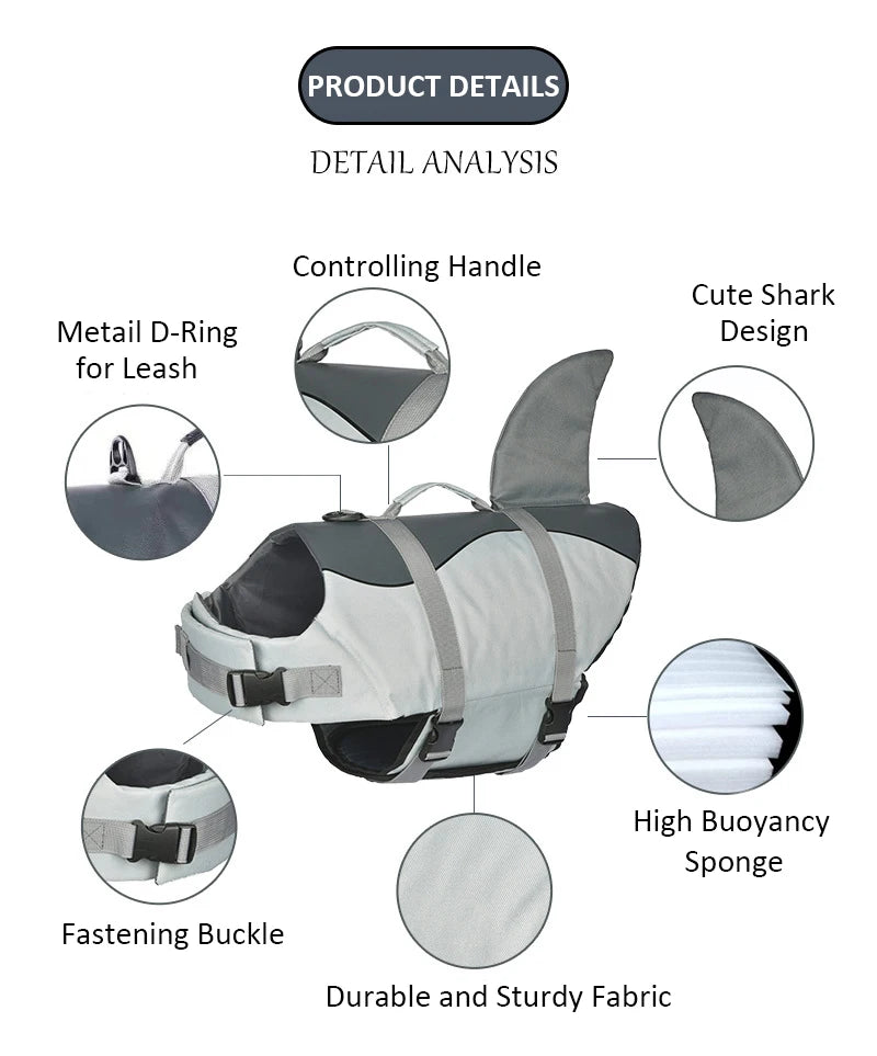 Lifevest for Dogs Super Buoyancy Mermaid Shark Dog Life Jacket for Small Large Dogs Reflective Safe Puppy Swimsuit with Handle