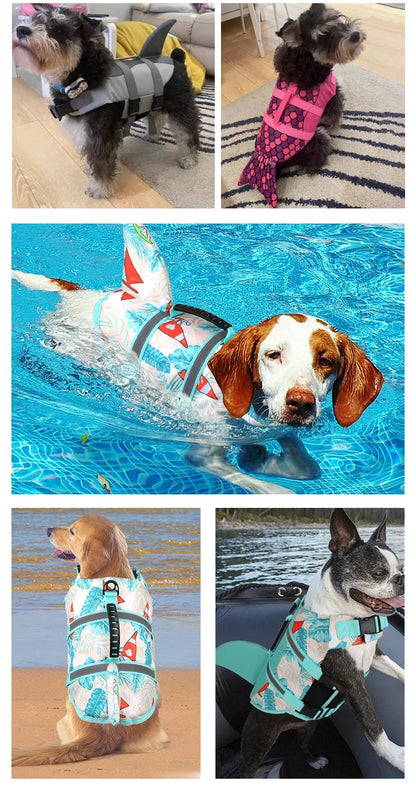 Lifevest for Dogs Super Buoyancy Mermaid Shark Dog Life Jacket for Small Large Dogs Reflective Safe Puppy Swimsuit with Handle