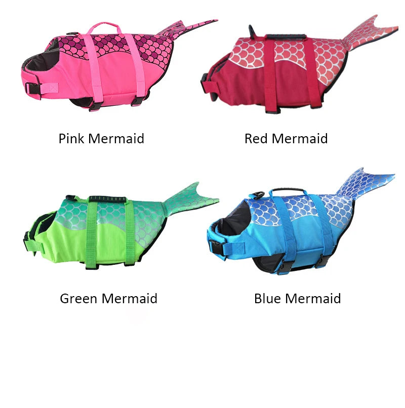 Lifevest for Dogs Super Buoyancy Mermaid Shark Dog Life Jacket for Small Large Dogs Reflective Safe Puppy Swimsuit with Handle