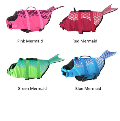 Lifevest for Dogs Super Buoyancy Mermaid Shark Dog Life Jacket for Small Large Dogs Reflective Safe Puppy Swimsuit with Handle