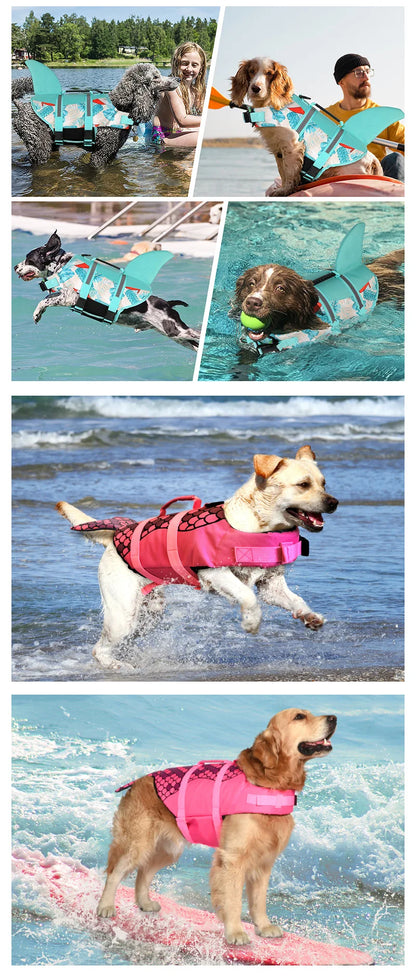 Lifevest for Dogs Super Buoyancy Mermaid Shark Dog Life Jacket for Small Large Dogs Reflective Safe Puppy Swimsuit with Handle
