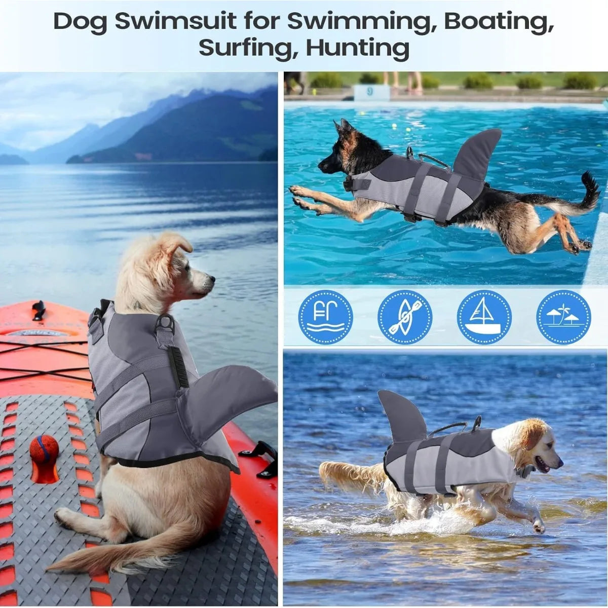 Dogs Life Jacket Adjustable High Buoyancy Pets Swim Vest with Rescue Handle Preserver Flotation Vest for Small Medium Large Dogs