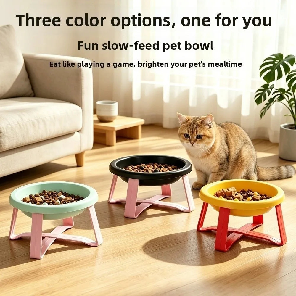 Plastic Slow-Feeding Bowl With Stand Bite-resistant Cat Bowl Large Diameter High Feet Elevated Cat Bowl Outdoor Use
