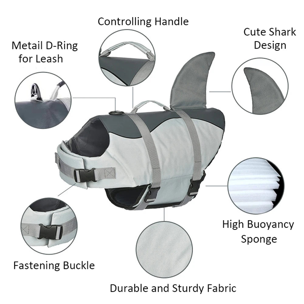Lifevest for Dogs Super Buoyancy Mermaid Shark Dog Life Jacket for Small Large Dogs Reflective Safe Puppy Swimsuit with Handle