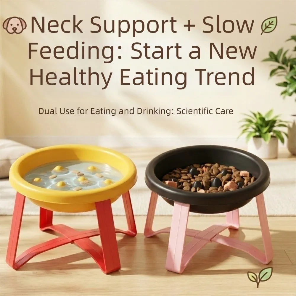 Plastic Slow-Feeding Bowl With Stand Bite-resistant Cat Bowl Large Diameter High Feet Elevated Cat Bowl Outdoor Use